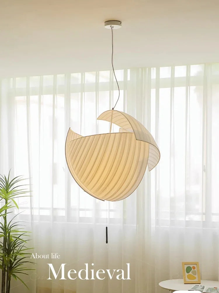 lustre led design moderne wabi sabi tissu éclairage décoratif - vue 3 sur 12