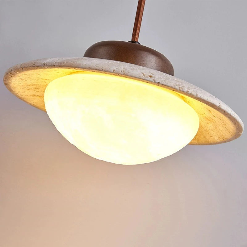 Lustre Led chambre à côté de la lampe suspendue Style crème pierre rétro bois massif couleur noyer luminaire d'ambiance de la pièce à la maison - vue 5 sur 6