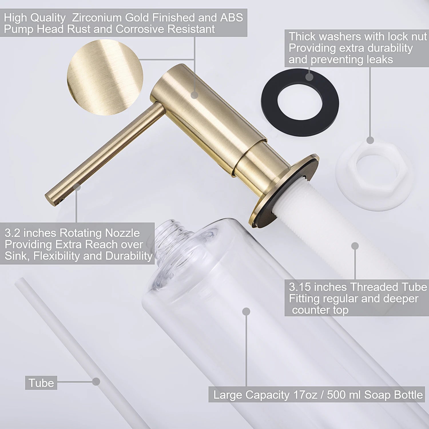 distributeur de savon liquide avec pompe en laiton pour cuisine - vue 10 sur 10