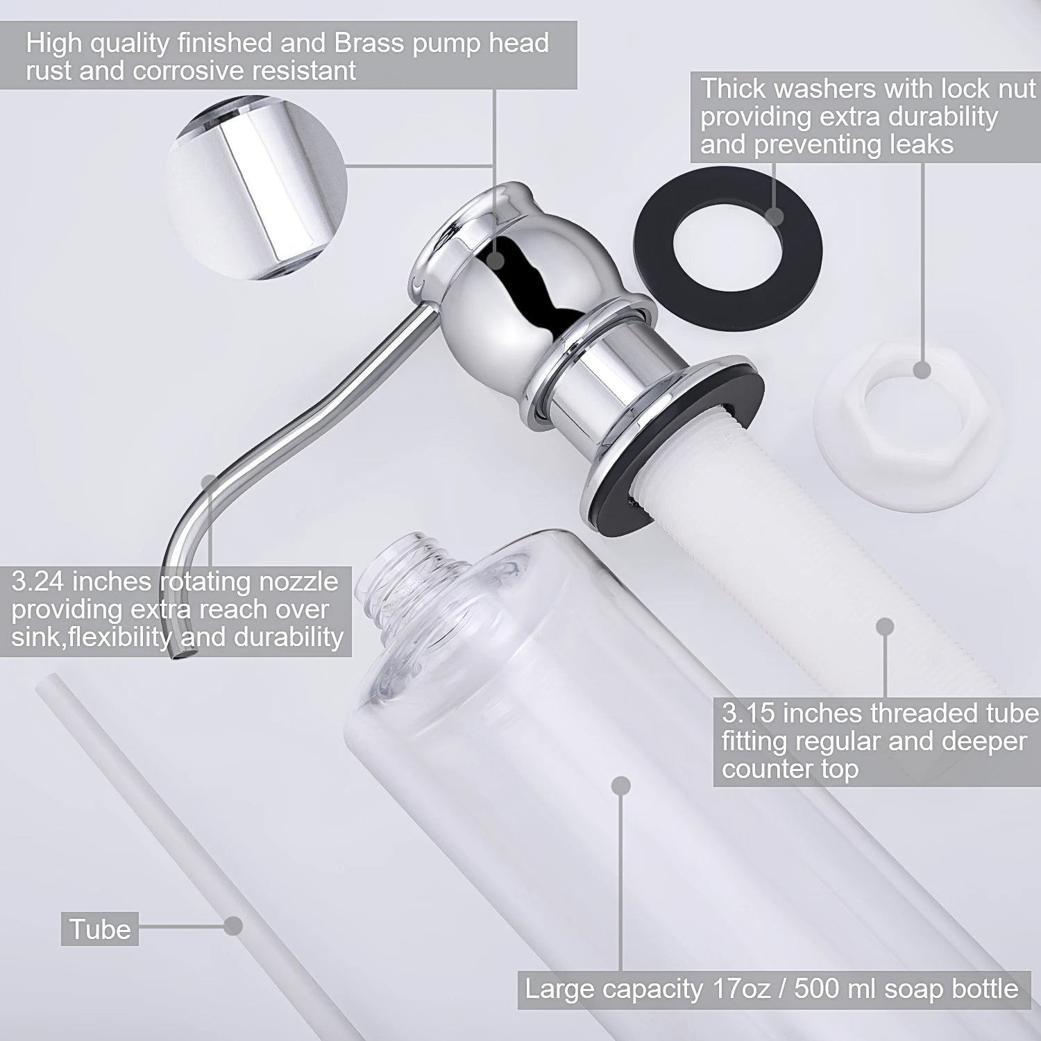 distributeur de savon liquide avec pompe en laiton pour cuisine - vue 3 sur 9
