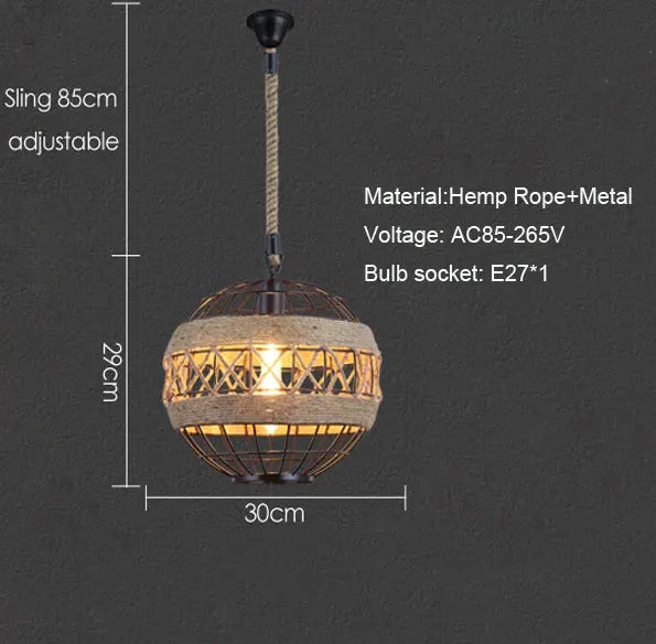 lustre rétro en corde de chanvre pour restaurant bar café