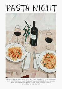 affiche vintage italienne avec spaghetti café et paysage méditerranéen
