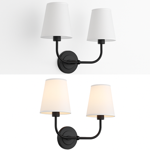applique double vintage avec entonnoir évasé et abat-jour en lin - vue 3 sur 8