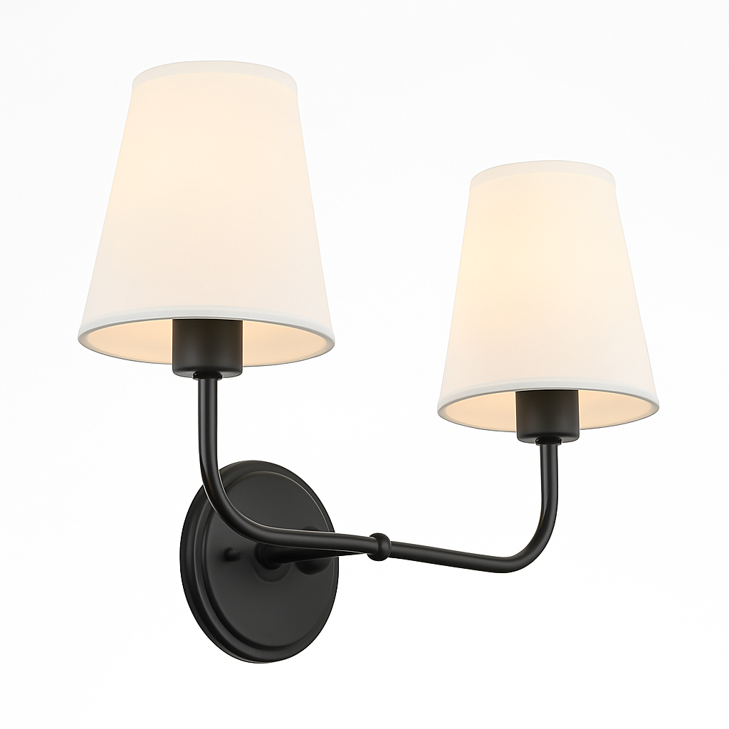 applique double vintage avec entonnoir évasé et abat-jour en lin - vue 4 sur 8