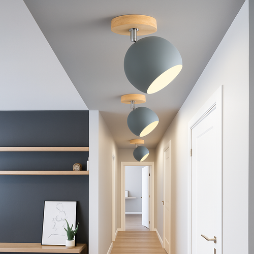 Applique LED en bois et boule en métal de couleur ajustable - vue 4 sur 9