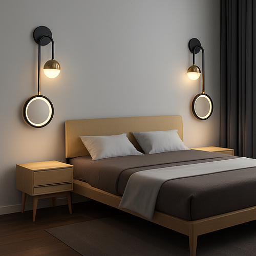 applique led ronde tête lit salon créatif nordique murale - vue 3 sur 12
