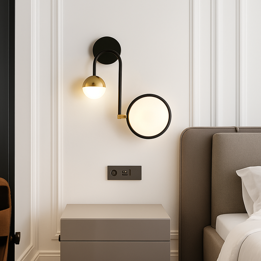 applique led ronde tête lit salon créatif nordique murale - vue 4 sur 12
