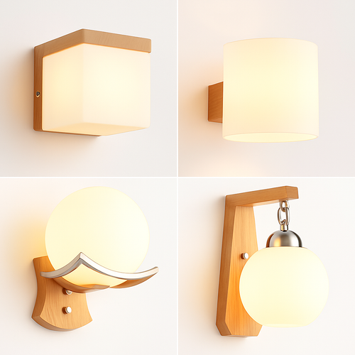 Applique murale bois verre LED nordique chevet maison intérieur - vue 2 sur 20