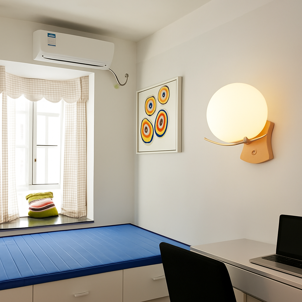 Applique murale bois verre LED nordique chevet maison intérieur - vue 3 sur 20
