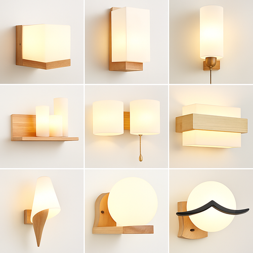 Applique murale bois verre LED nordique chevet maison intérieur - vue 5 sur 20