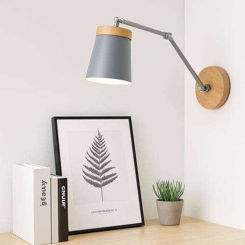 Applique murale bras articulé à LED en métal et bois - vue 3 sur 16