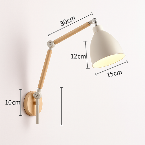 Applique murale bras articulé à LED en métal et bois - vue 12 sur 16