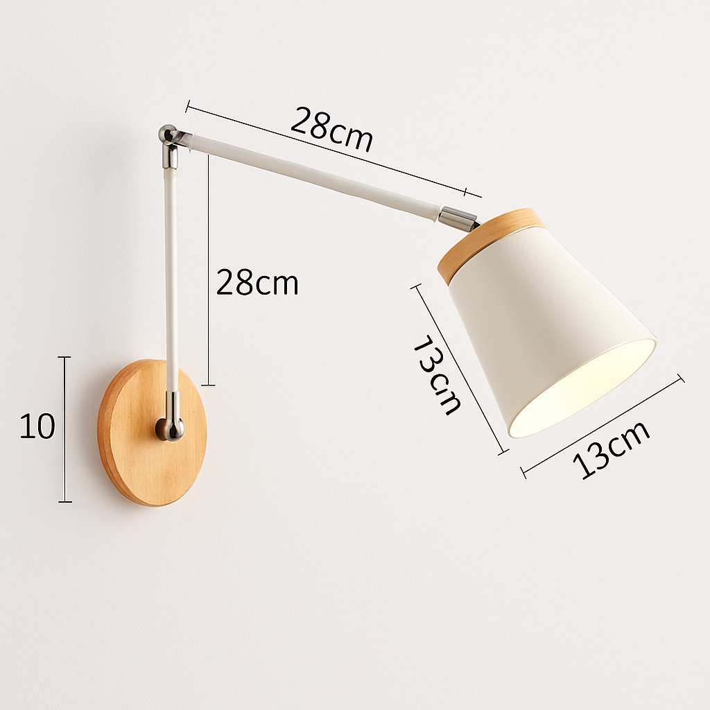 Applique murale bras articulé à LED en métal et bois
