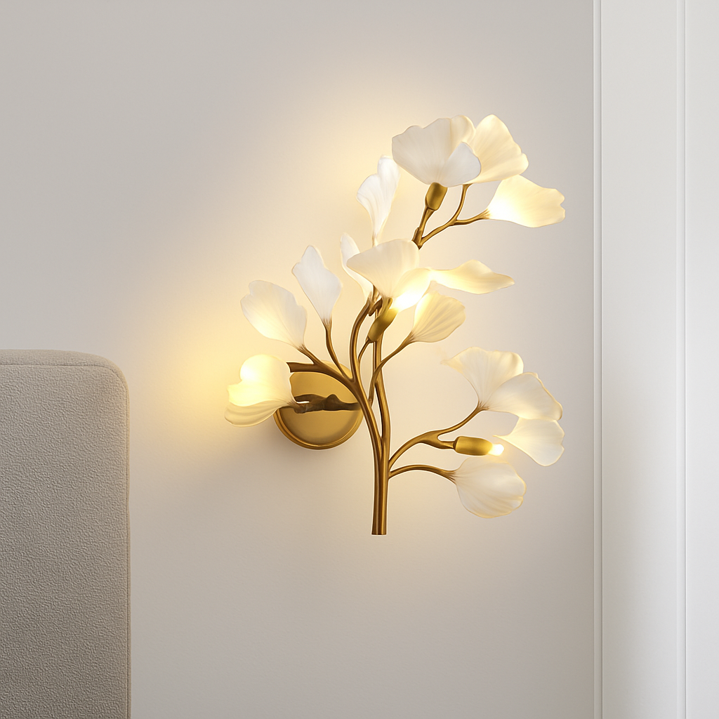 applique murale créative luxe feuille de ginkgo luminaire décoratif intérieur - vue 3 sur 9
