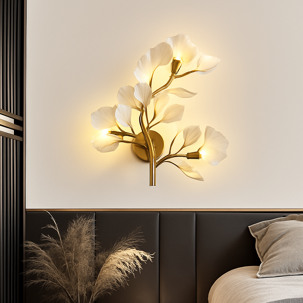 applique murale créative luxe feuille de ginkgo luminaire décoratif intérieur - vue 4 sur 9