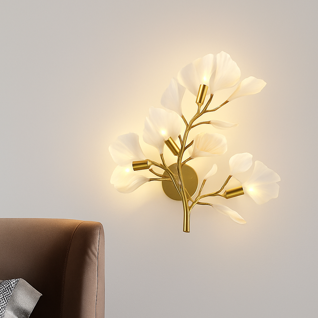 applique murale créative luxe feuille de ginkgo luminaire décoratif intérieur - vue 5 sur 9