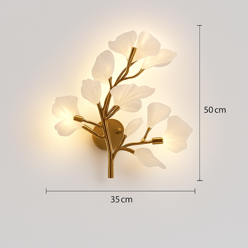 applique murale créative luxe feuille de ginkgo luminaire décoratif intérieur - vue 9 sur 9