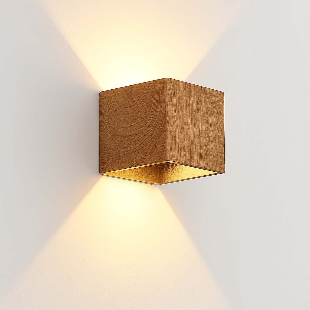 applique murale cube led bois et métal - vue 1 sur 10