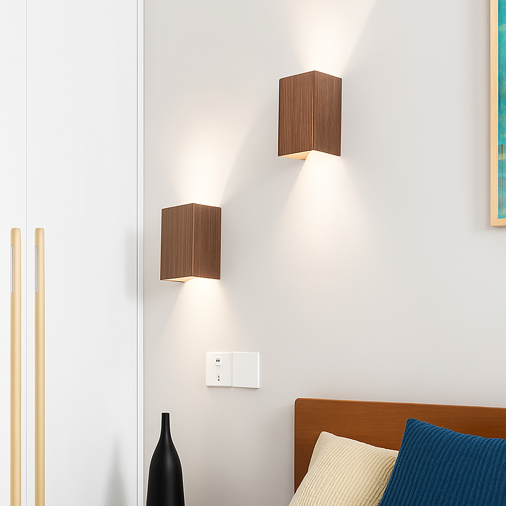 applique murale cube led bois et métal - vue 6 sur 10