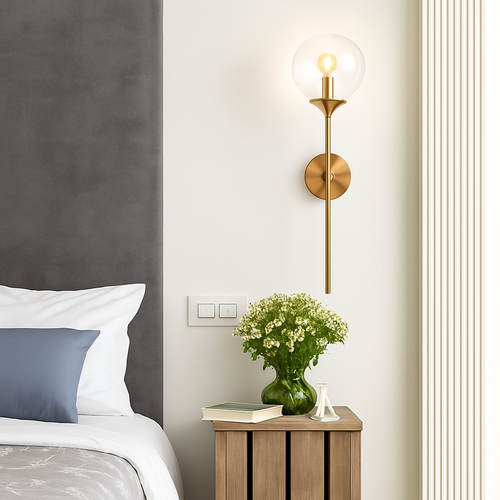 Applique murale design à LED avec bras doré et boule en verre - vue 5 sur 7