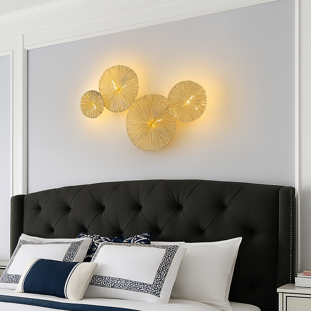 Applique murale design LED avec plusieurs disques doré ou cuivré style fleurs - vue 3 sur 6