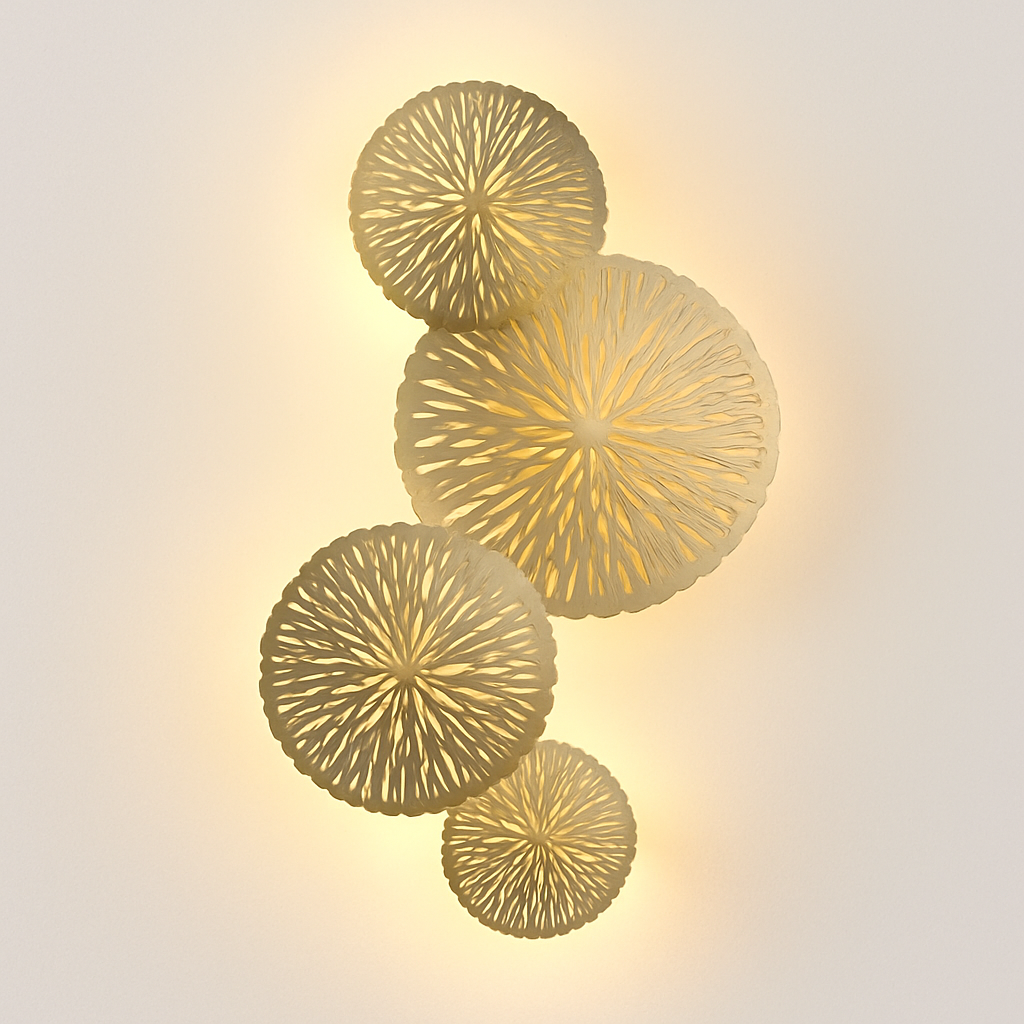 Applique murale design LED avec plusieurs disques doré ou cuivré style fleurs - vue 4 sur 6
