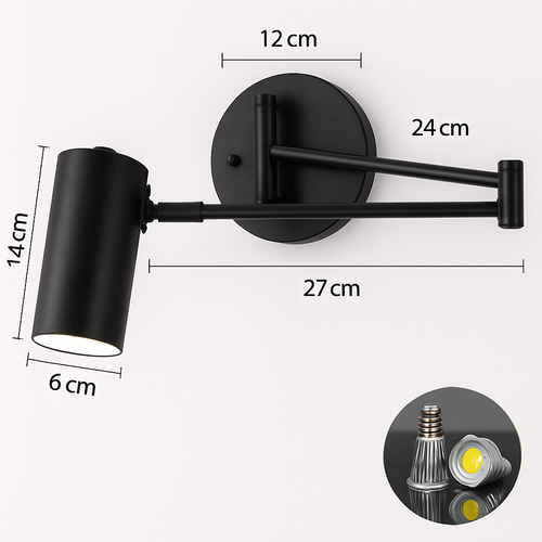 Applique murale design LED avec sport dirigeable en métal doré ou noir Light - vue 8 sur 8