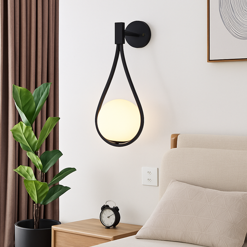Applique murale design à LED dorée avec boule en verre blanc Shadow - vue 3 sur 8