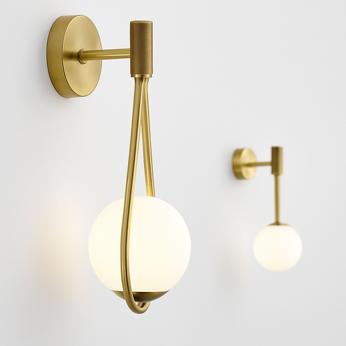 Applique murale design à LED dorée avec boule en verre blanc Shadow - vue 5 sur 8