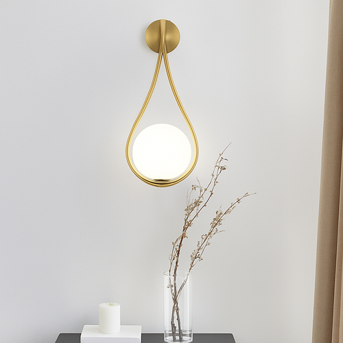 Applique murale design à LED dorée avec boule en verre blanc Shadow - vue 6 sur 8