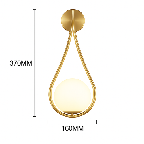 Applique murale design à LED dorée avec boule en verre blanc Shadow - vue 7 sur 8