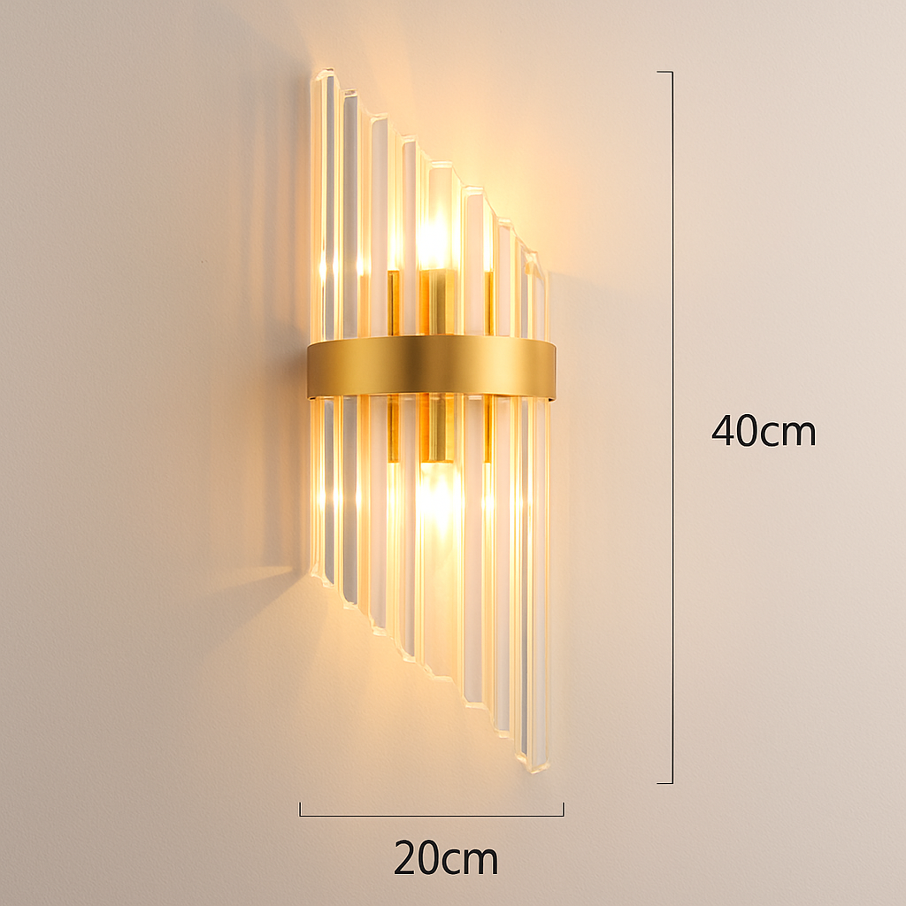 Applique murale design à LED dorée avec verre cristal en cascade Luxury - vue 7 sur 7