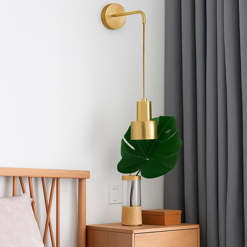 Applique murale dorée avec lampe suspendue - vue 3 sur 6
