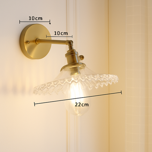 Applique murale dorée à LED et abat-jour en verre - vue 13 sur 15