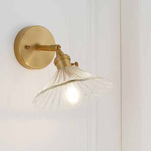 Applique murale dorée à LED et abat-jour en verre - vue 4 sur 15