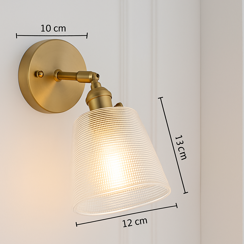 Applique murale dorée à LED et abat-jour en verre - vue 7 sur 15