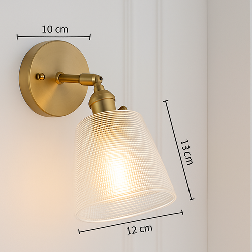 Applique murale dorée à LED et abat-jour en verre - vue 8 sur 15