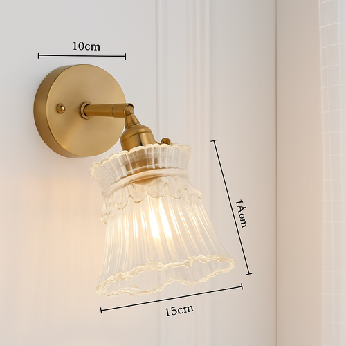Applique murale dorée à LED et abat-jour en verre - vue 10 sur 15