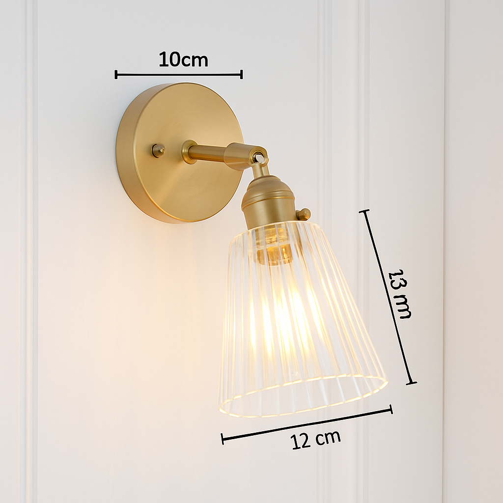 Applique murale dorée à LED et abat-jour en verre - vue 10 sur 15