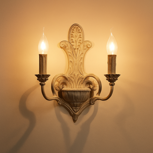 Applique murale à double tête en fer antique style français - vue 2 sur 6