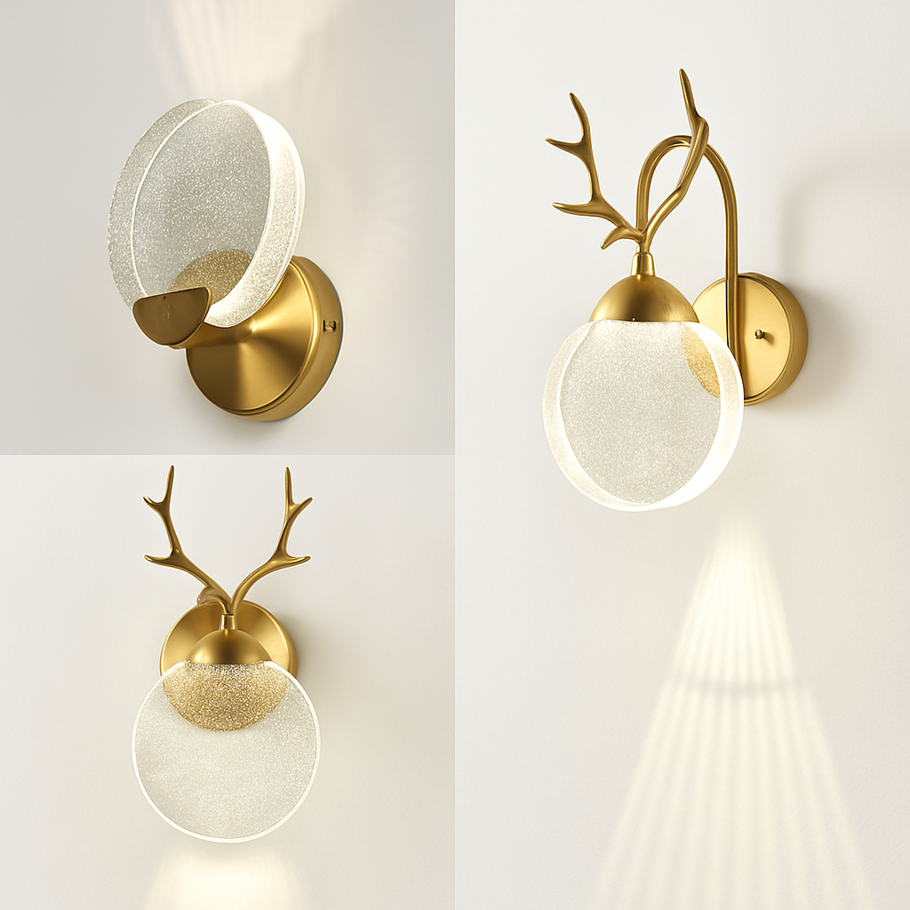 applique murale en bois de cerf abat-jour en cristal de luxe pour villa - vue 4 sur 11