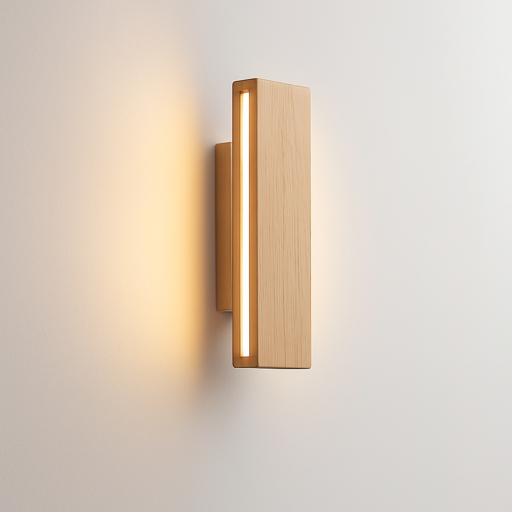 applique murale en bois massif avec éclairage rotatif design naturel - vue 1 sur 9