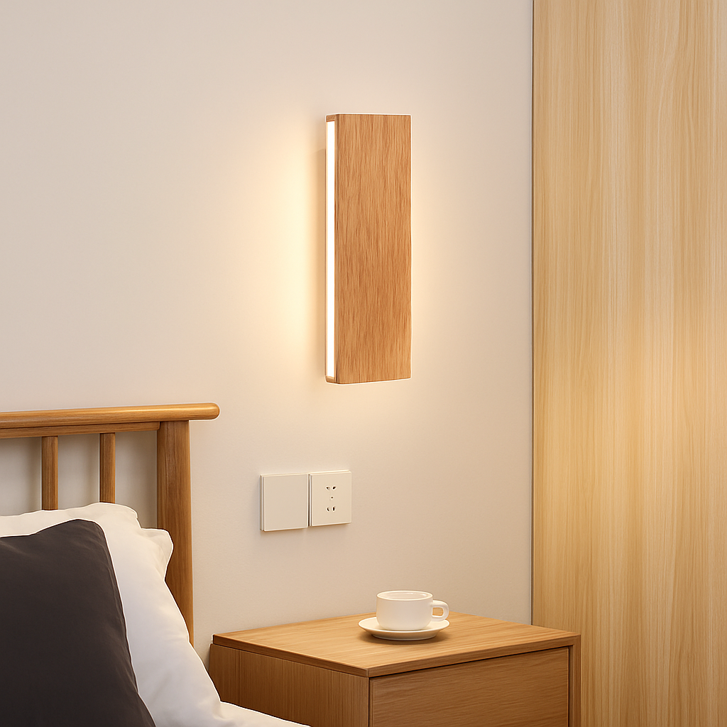 applique murale en bois massif avec éclairage rotatif design naturel - vue 2 sur 9