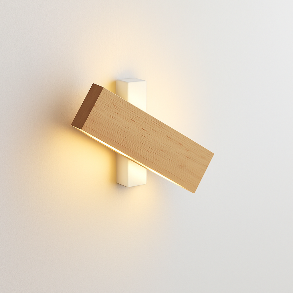 applique murale en bois massif avec éclairage rotatif design naturel - vue 3 sur 9