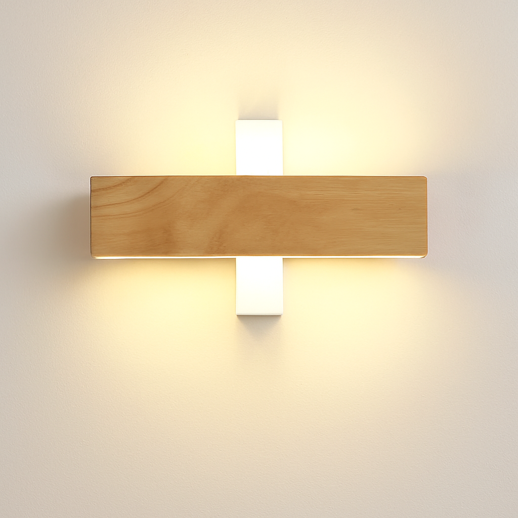 applique murale en bois massif avec éclairage rotatif design naturel - vue 4 sur 9
