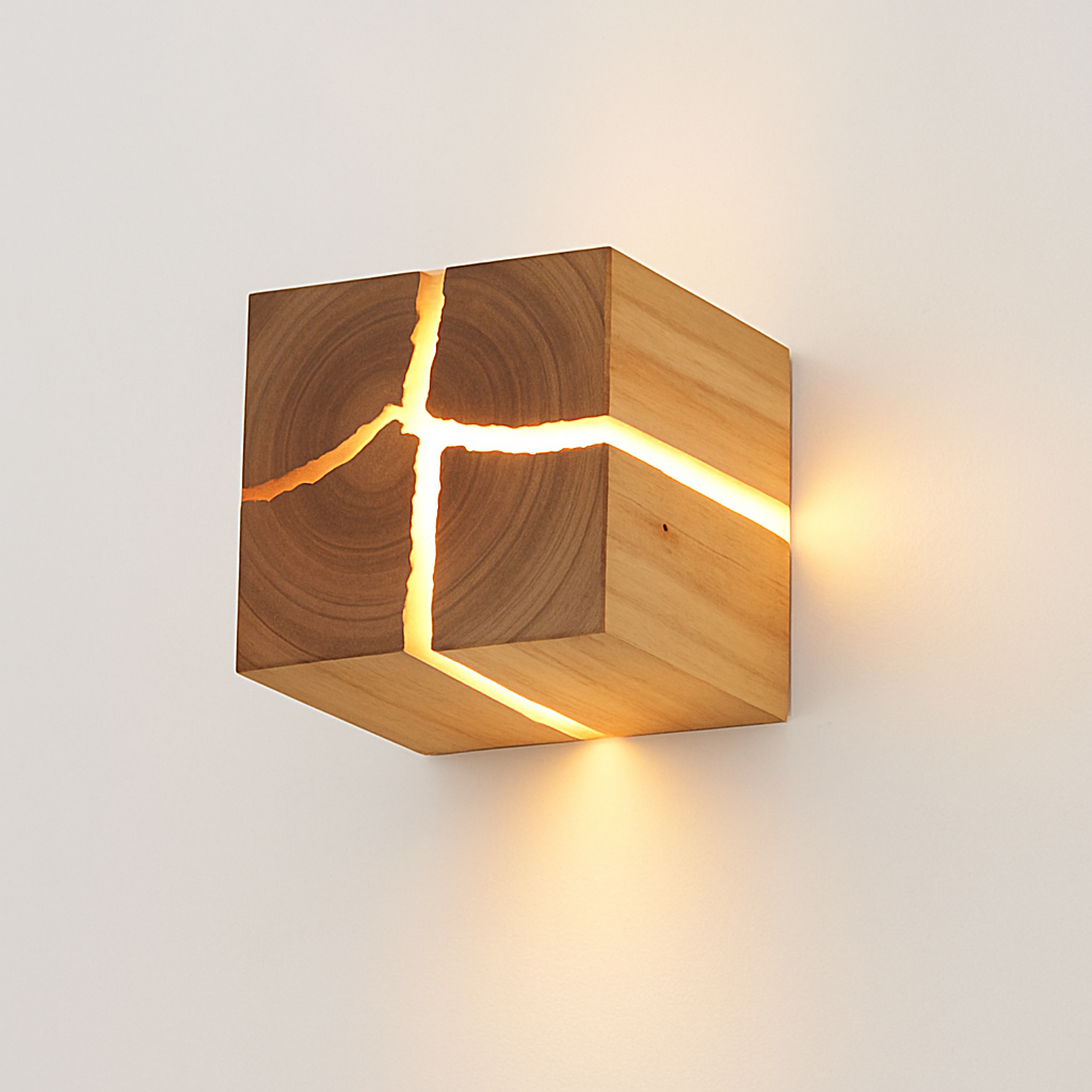 Applique murale en bois massif et résine fait main led