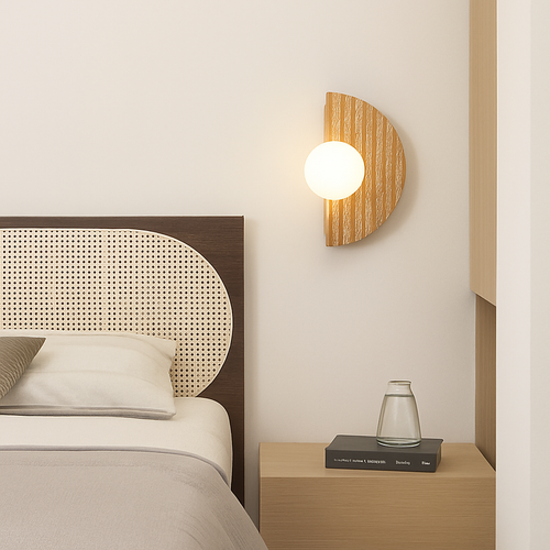 applique murale en pierre naturelle demi-cercle avec ampoule intégrée - vue 2 sur 6