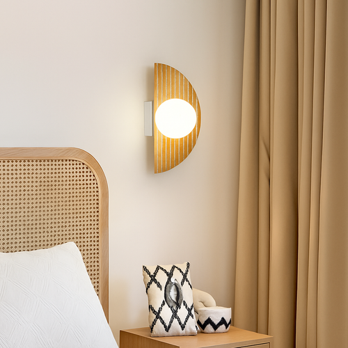 applique murale en pierre naturelle demi-cercle avec ampoule intégrée - vue 3 sur 6