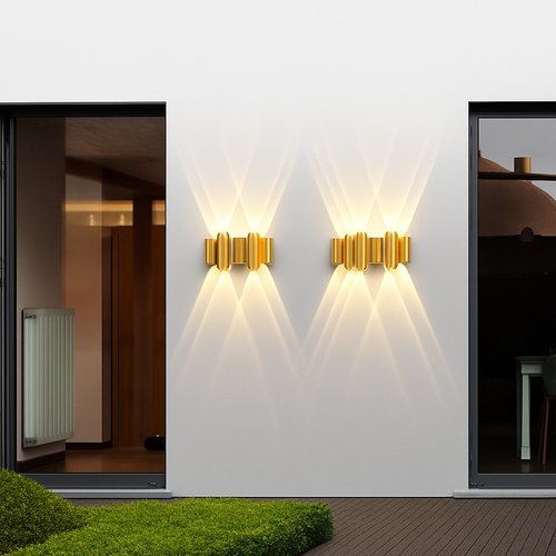 Applique murale extérieures imperméables modernes simples en aluminium lumière extérieure applique intérieure noir or fond applique murale luminaire - vue 4 sur 6