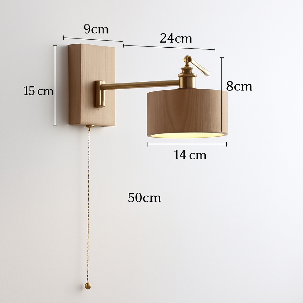 applique murale iwhd en bois de frêne et noyer avec interrupteur à chaîne - vue 23 sur 23